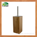 Bamboo Wooden Stainless Steel Bathroom Toilet Brush and Holder Set Free Standing